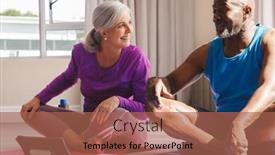  Presentation with senior couple - Slide deck with happy-senior-diverse-couple-practicing background and a  colored foreground