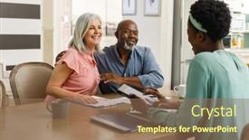  Presentation with happy retirement - Presentation design consisting of happy-senior-diverse-couple-talking background and a coral colored foreground