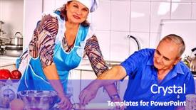  Presentation with dough - PPT theme having happy senior family knead dough at kitchen background and a cobalt blue colored foreground