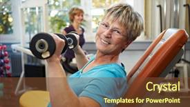  Presentation with senior citizen - Presentation having red retro futuristic car from sixties in cartoon style background and a sky blue colored foreground.