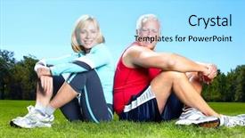  Presentation with senior fitness - Audience pleasing presentation theme consisting of happy senior fitness couple backdrop and a arctic colored foreground