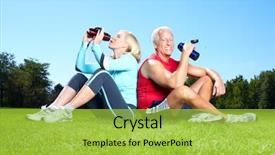  Presentation with senior fitness - Slides consisting of happy senior fitness couple background and a yellow colored foreground