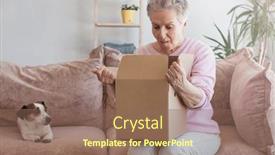  Presentation with older woman - Slide deck enhanced with happy-senior-grey-haired-woman background and a  colored foreground