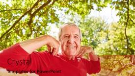  Presentation with health wellbeing - Slide deck consisting of happy-senior-is-doing background and a crimson colored foreground
