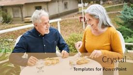  Presentation with home garden - PPT theme consisting of happy-senior-man-and-woman background and a yellow colored foreground