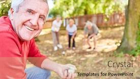  Presentation with winner - Colorful presentation theme enhanced with happy-senior-man-as-winner backdrop and a coral colored foreground