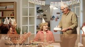  Presentation with birthday wife - Slide set with happy-senior-man-carrying-homemade background and a coral colored foreground
