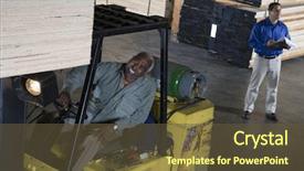  Presentation with forklift - Slides featuring happy senior man driving forklift background and a tawny brown colored foreground