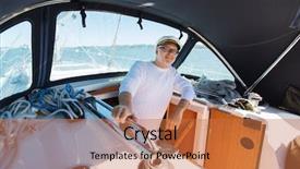  Presentation with boat tourism - Slide deck enhanced with happy senior man in captain background and a coral colored foreground