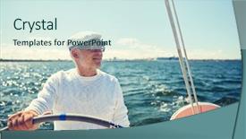  Presentation with boat tourism - Colorful slides enhanced with happy senior man in captain backdrop and a sky blue colored foreground