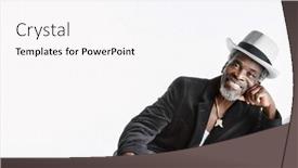  Presentation with 3d man sitting question mark - Cool new PPT theme with happy-senior-man-in-fedora backdrop and a white colored foreground