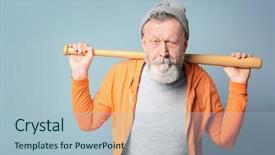  Presentation with happy sad face man - Beautiful presentation theme featuring happy senior man in hipster backdrop and a light blue colored foreground