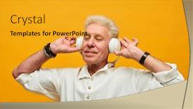  Presentation with sounds - PPT layouts featuring happy-senior-man-in-white background and a gold colored foreground