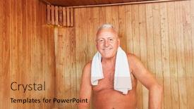  Presentation with senior spa - Cool new PPT theme with happy-senior-man-is-smiling backdrop and a coral colored foreground