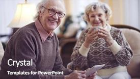  Presentation with happy sad face man - Theme enhanced with happy senior man with touchpad background and a  colored foreground