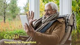  Presentation with man looking up happy - Slides having happy-senior-man-with-white background and a tawny brown colored foreground