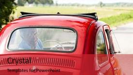  Presentation with vintage car - Presentation design featuring happy senior man in a vintage car background and a red colored foreground