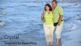  Presentation with romantic beach - Slides consisting of happy senior mature elderly people couple have romantic time on beach at sunset background and a teal colored foreground