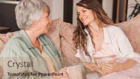  Presentation with senior living - Theme enhanced with happy-senior-mother-and-grownup background and a coral colored foreground