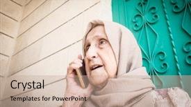  Presentation with muslim feminism - Theme enhanced with happy senior muslim woman talking background and a coral colored foreground