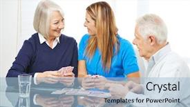  Presentation with playing cards - Theme having happy senior people playing cards background and a light blue colored foreground