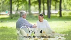  Presentation with green and purple mardi gras - PPT theme having happy senior spouses discussing something background and a mint green colored foreground