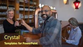  Presentation with waitress - PPT layouts with happy-senior-waitress-serving-glass background and a tawny brown colored foreground