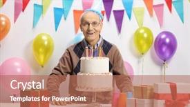  Presentation with happy birthday cake - Slides with happy senior with a birthday background and a coral colored foreground