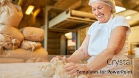  Presentation with baking - Presentation having happy-senior-woman-baker-having background and a  colored foreground