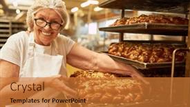  Presentation with yeast - Presentation having happy-senior-woman-baker background and a gold colored foreground