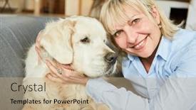  Presentation with friendship - Slides enhanced with happy-senior-woman-cuddling background and a coral colored foreground
