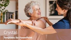  Presentation with exercise trainer - Audience pleasing theme consisting of happy-senior-woman-doing-exercise backdrop and a coral colored foreground