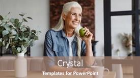  Presentation with healthy eating - Cool new slide deck with happy-senior-woman-eating-healthy backdrop and a coral colored foreground