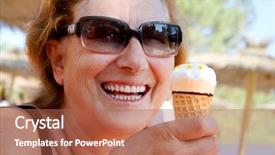  Presentation with woman menopause - Presentation theme having happy senior woman eating background and a coral colored foreground