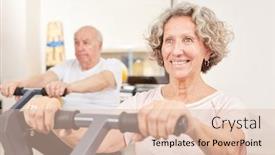  Presentation with senior fitness - Cool new PPT theme with happy-senior-woman-exercises-fitness backdrop and a lemonade colored foreground