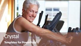  Presentation with senior citizen - Slide deck consisting of happy senior woman exercising background and a violet colored foreground