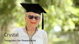  Presentation with happy smiling woman dental health - Audience pleasing PPT theme consisting of happy senior woman in graduate backdrop and a soft green colored foreground