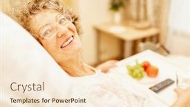  Presentation with senior citizen - Theme featuring happy-senior-woman-is-lying background and a cream colored foreground