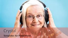  Presentation with music - Theme featuring happy-senior-woman-loves-music background and a coral colored foreground