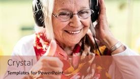  Presentation with music - Slides enhanced with happy-senior-woman-loves-music background and a coral colored foreground