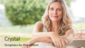  Presentation with relaxing - Cool new slide set with happy senior woman relaxing backdrop and a lemonade colored foreground