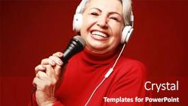  Presentation with microphone - Slide deck consisting of happy-senior-woman-singing and a crimson colored foreground