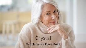  Presentation with home - Slide set having happy-senior-woman-sitting background and a coral colored foreground