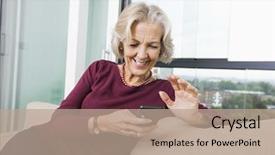  Presentation with senior smart home - Amazing slides having happy senior woman text messaging backdrop and a coral colored foreground
