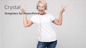  Presentation with tshirt - Presentation theme enhanced with happy-senior-woman-with-short background and a lemonade colored foreground