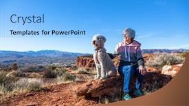  Presentation with overlook - Cool new slide deck with happy-senior-woman backdrop and a light blue colored foreground