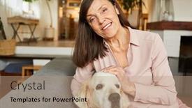  Presentation with pensioner - Theme featuring happy-senior-woman background and a coral colored foreground