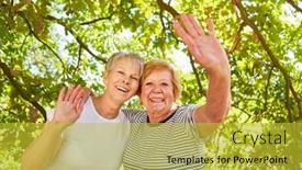  Presentation with best - Colorful slide set enhanced with happy-senior-women-as-best backdrop and a yellow colored foreground