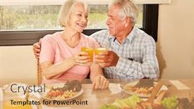  Presentation with healthy juice - Presentation design having happy-seniors-couple-is-drinking background and a coral colored foreground