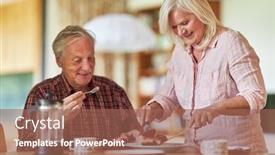  Presentation with living room - Amazing slide deck having happy-seniors-couple-while-eating backdrop and a coral colored foreground